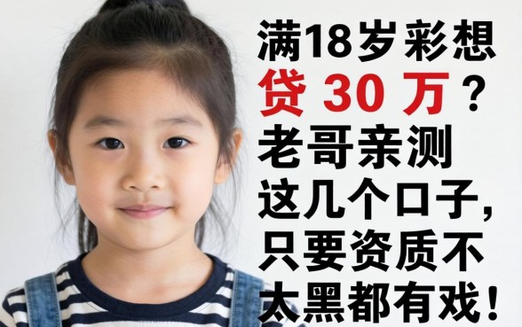 刚满18岁想贷30万？老哥亲测这几个口子，只要资质不太黑都有戏！