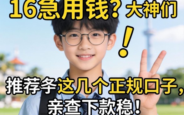 刚满16岁急用钱？大神们推荐这几个正规口子，亲测下款稳！