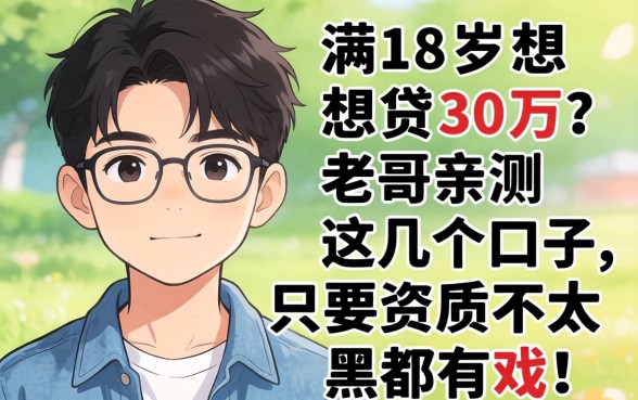 刚满18岁想贷30万？老哥亲测这几个口子，只要资质不太黑都有戏！