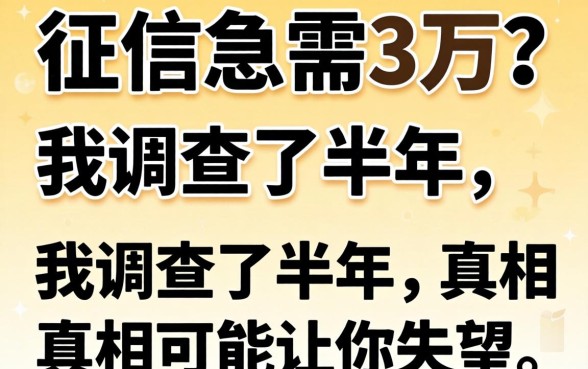 不看征信急需3万？我调查了半年，真相可能让你失望