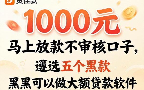借款1000元马上放款不审核的口子，遴选五个黑户可以做大额贷款软件