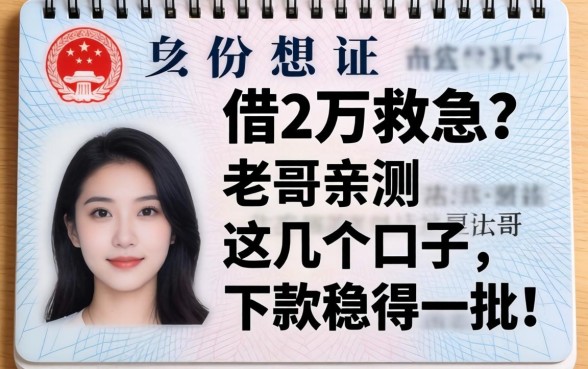 只有身份证想借2万救急?老哥亲测这几个口子,下款稳得一批!
