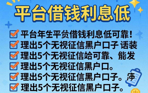 2026年哪个平台借钱利息低,可靠，理出5个无视征信黑户口子