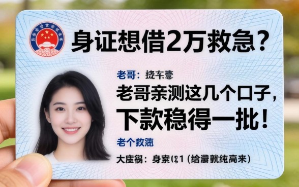 只有身份证想借2万救急?老哥亲测这几个口子,下款稳得一批!